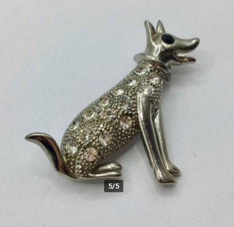 Vintage broche hond met Swarovski stenen mooie broche