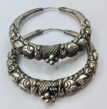 Vintage Rajasthan India oorbellen zilver handgemaakt groot