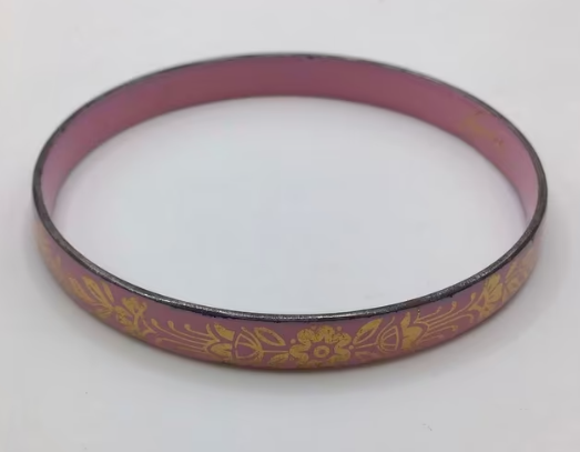 Vintage armband emaille Laureana gemerkt 2 stuks roze zwart 
