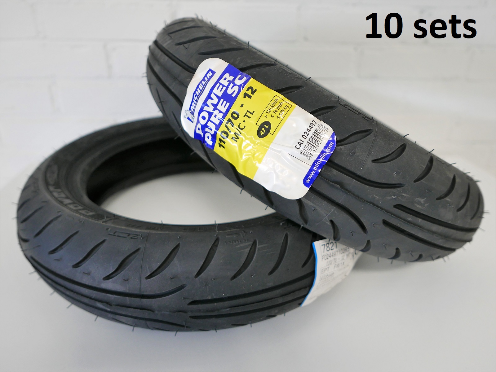 10x Set Michelin scooterbanden Power Pure 110/70-12 47L.    