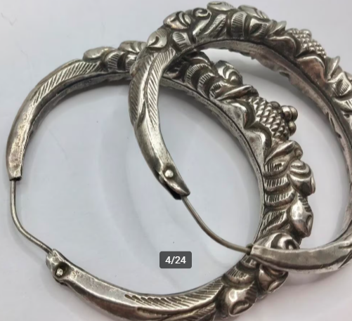 Vintage Rajasthan India oorbellen zilver handgemaakt groot