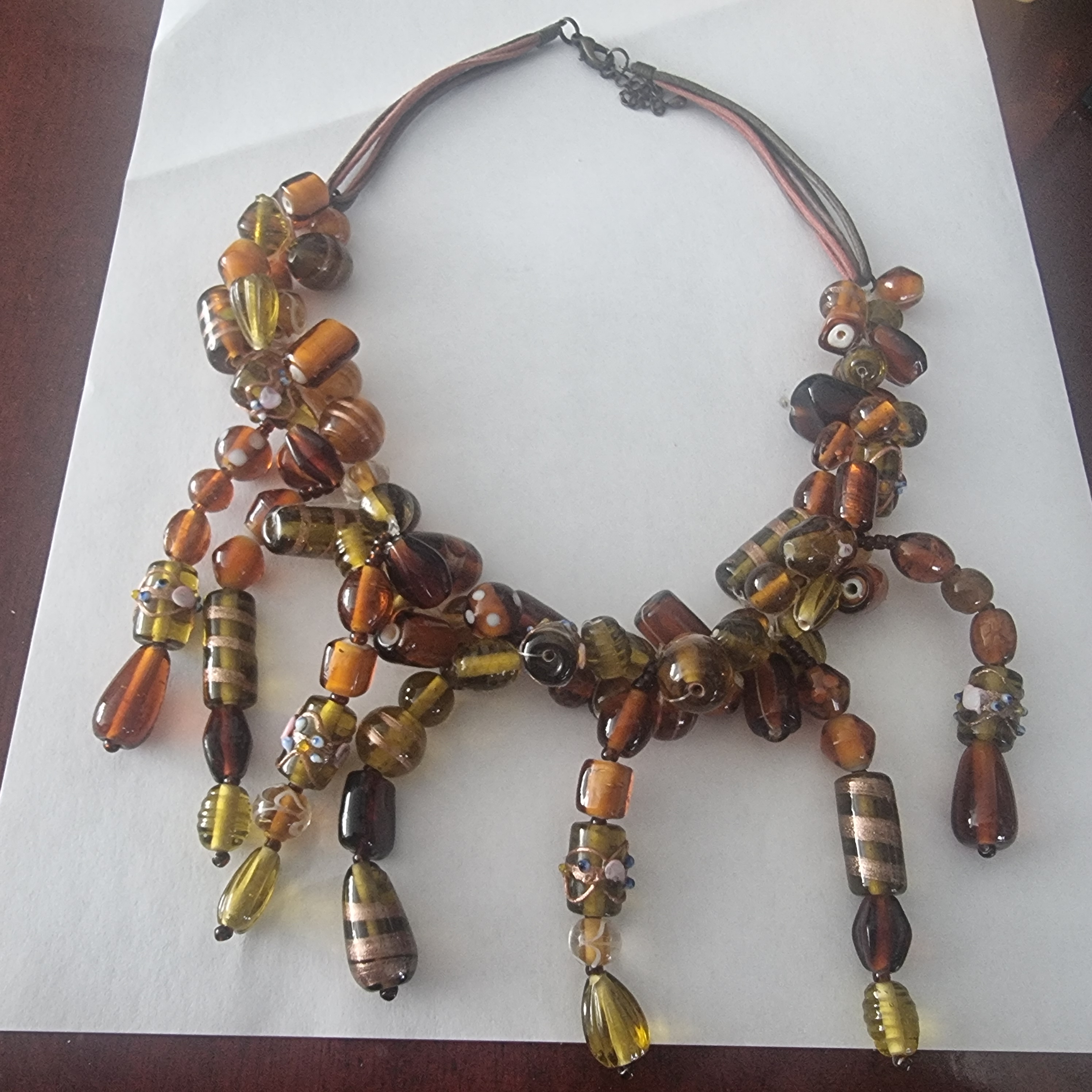Vintage Murano glas ketting wedding cake Murano kralen bruin