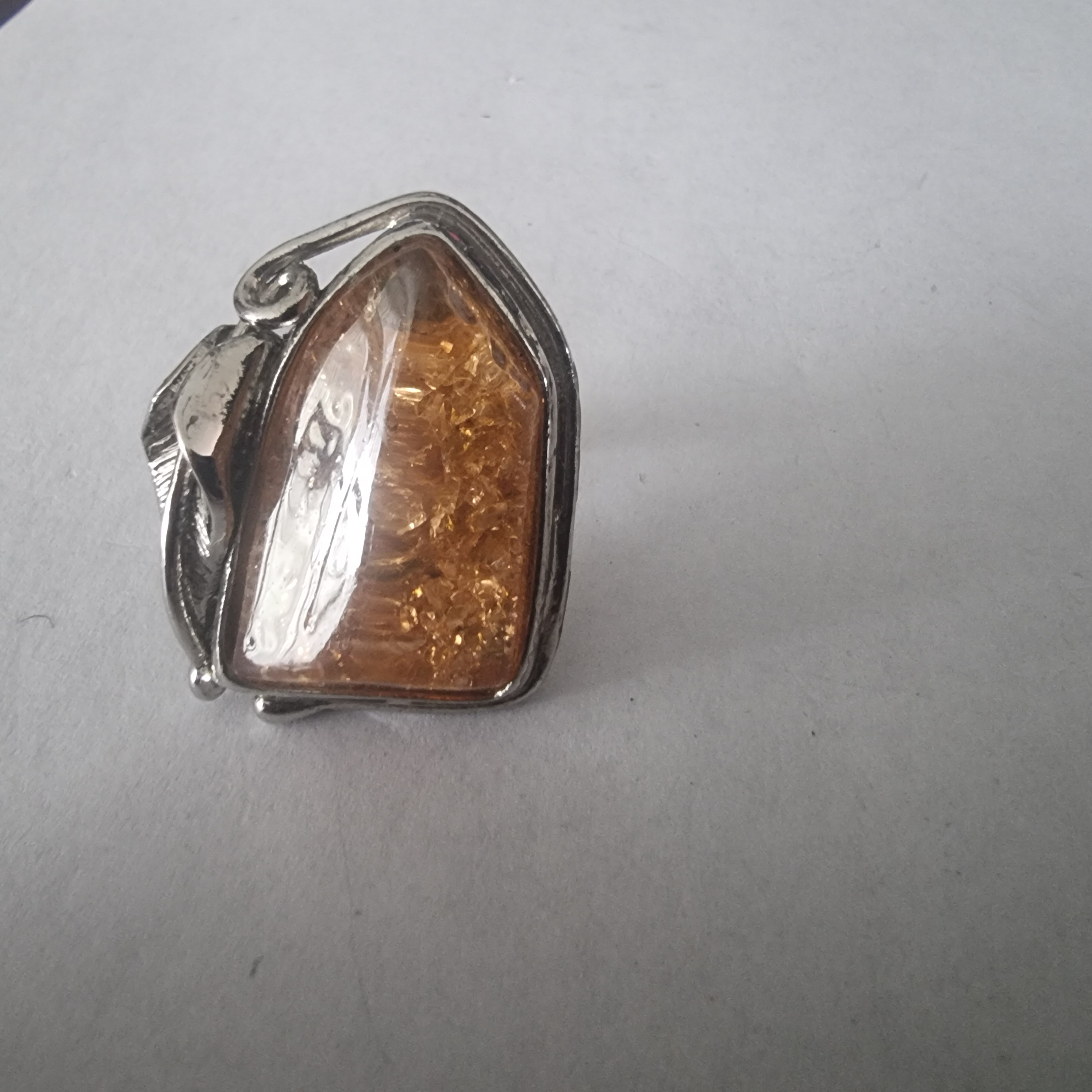 Vintage ring zilver met Amber Barnsteen steen