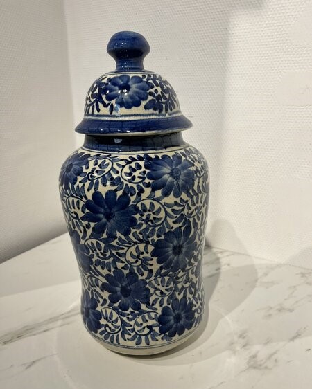 Vaas met deksel, Delfts, blauw/ wit