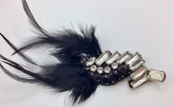 Vintage Art Deco broche haarspeld echte veren Swarovski