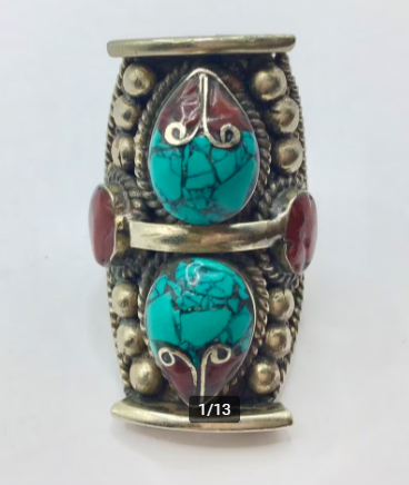 Vintage ring Nepal ring Tibet zilver Turquoise Koraal groot Vintage ring Nepal ring Tibet zilver Turquoise Koraal groot