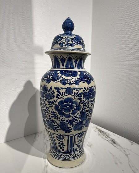 Dekselvaas, Delfts, blauw/ wit