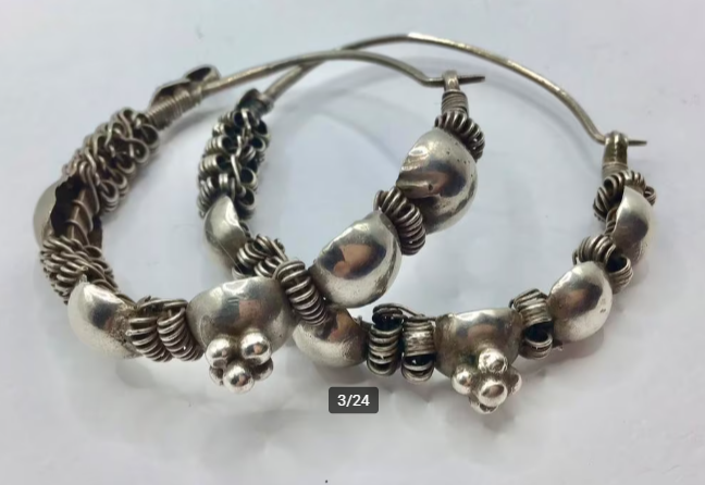Vintage Rajasthan India oorbellen zilver handgemaakt groot