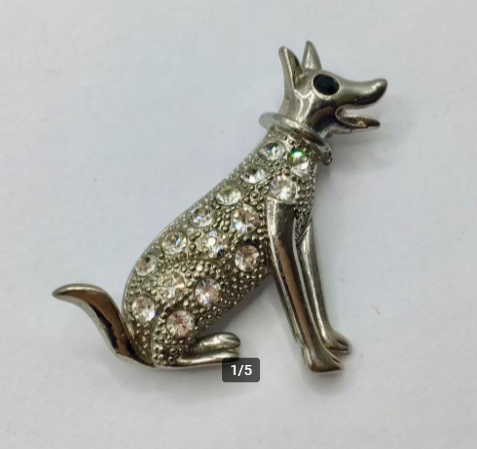 Vintage broche hond met Swarovski stenen mooie broche
