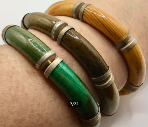 Vintage armband hout zilver 800 vernis 3 stuks handgemaakt