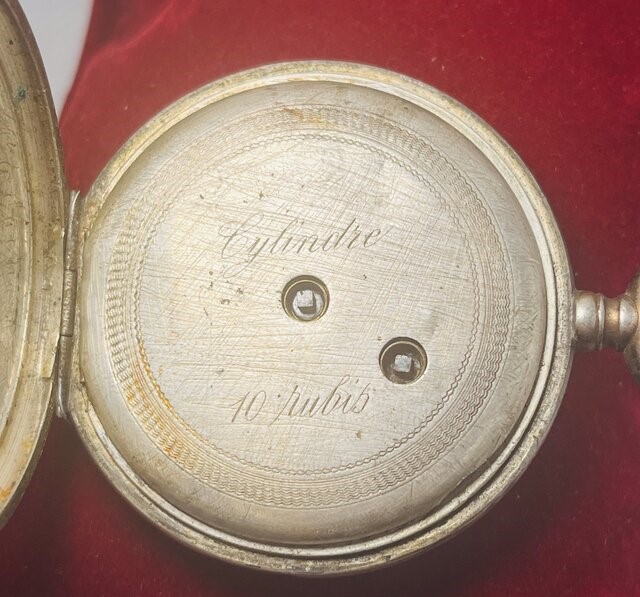 Antieke zilveren zakhorloge - 0.800 zilver cylindre 10 rubis