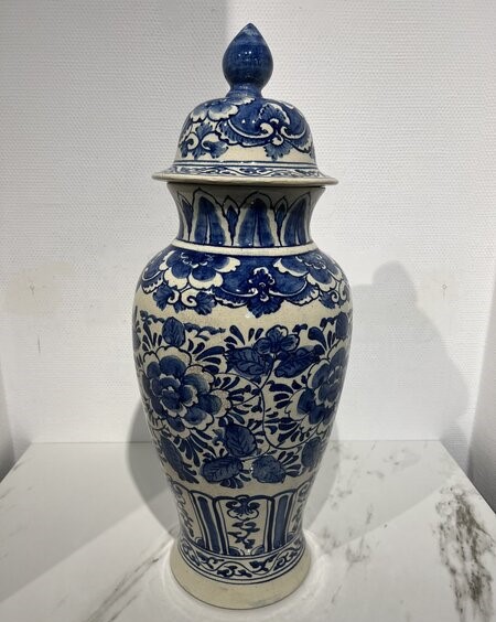 Dekselvaas, Delfts, blauw/ wit