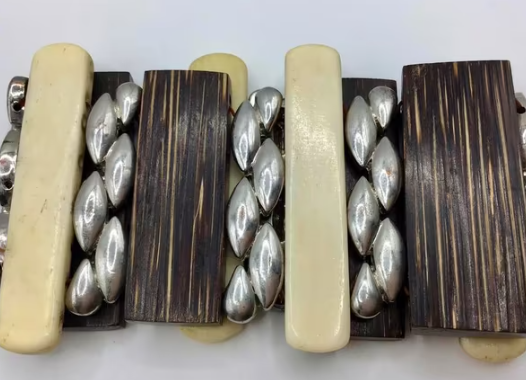 Vintage armband Afrikaanse armband Palm hout been ijzer 