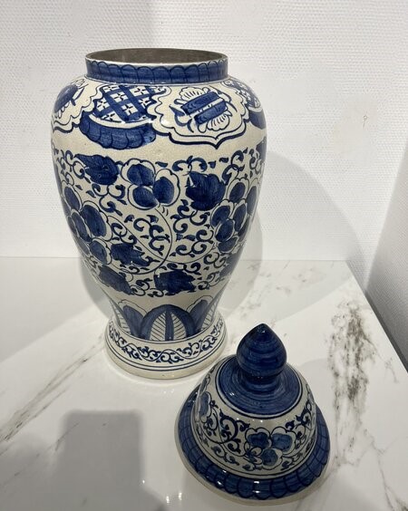 Dekselvaas, Delfts, blauw/ wit