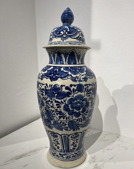 Dekselvaas, Delfts, blauw/ wit