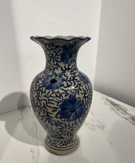 Bloemenvaas, Delfts, blauw/ wit