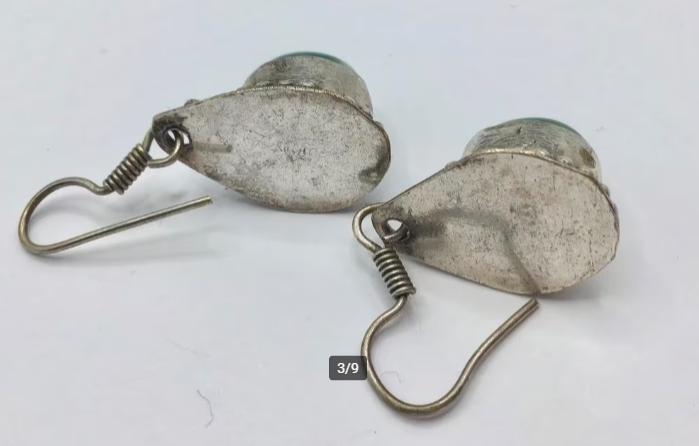 Vintage Etnische oorbellen etnisch zilver groene steen