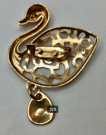 Vintage broche goud vergulde zwaan mooie broche