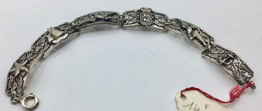 Vintage armband Normandië Frankrijk wapen schip zilver Vintage armband Normandië Frankrijk wapen schip zilver