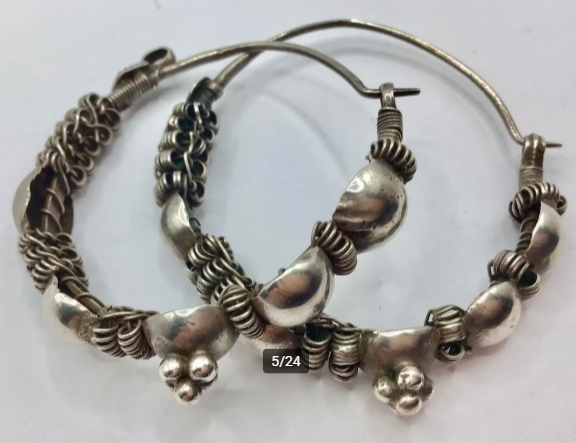 Vintage Rajasthan India oorbellen zilver handgemaakt groot