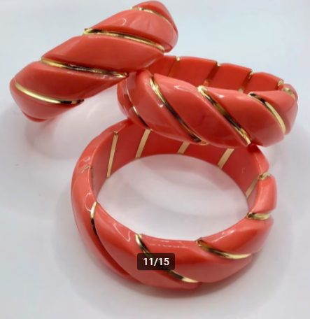 Vintage armband 3 stuks Celluloid Lucite armband Koraal Vintage armband 3 stuks Celluloid Lucite armband Koraal