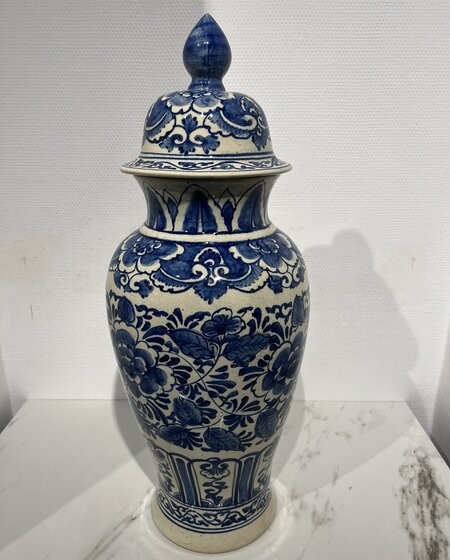 Dekselvaas, Delfts, blauw/ wit