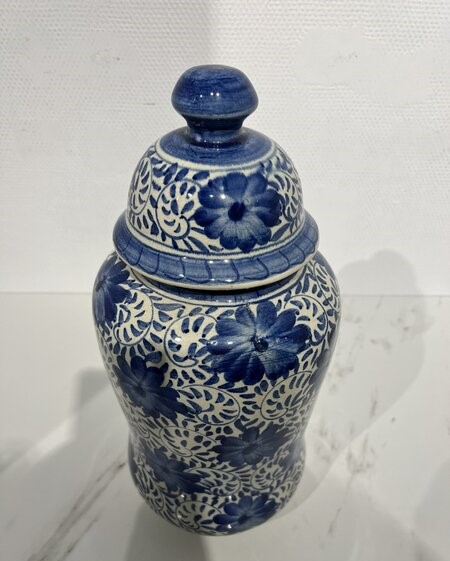 Dekselvaas, Delfts, blauw/ wit