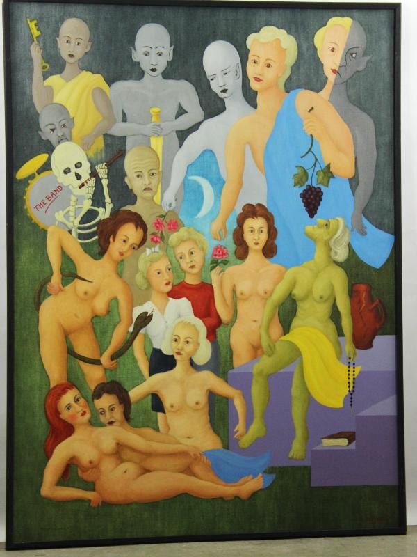 Surrealistische fantasierijk schilderij van H de Laet Surrealistische fantasierijk schilderij van H de Laet