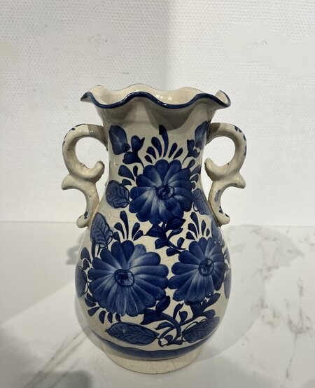 Bloemenvaas, Delfts, blauw/ wit