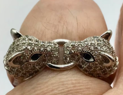 Vintage ring Panter koppen ring panter Swarovski stenen Vintage ring Panter koppen ring panter Swarovski stenen