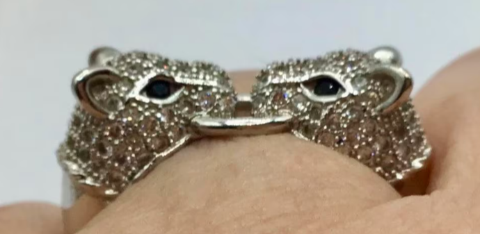 Vintage ring Panter koppen ring panter Swarovski stenen Vintage ring Panter koppen ring panter Swarovski stenen