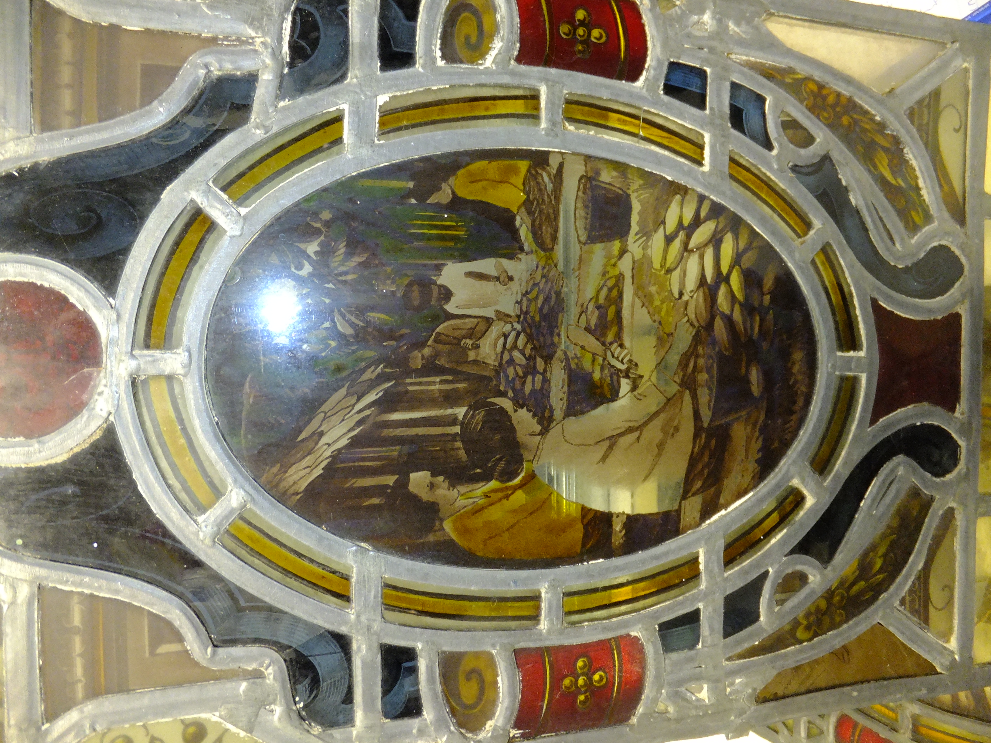 Antieke glas-in-lood ramen – omstreeks 1920 – historische scènes – in goede staat