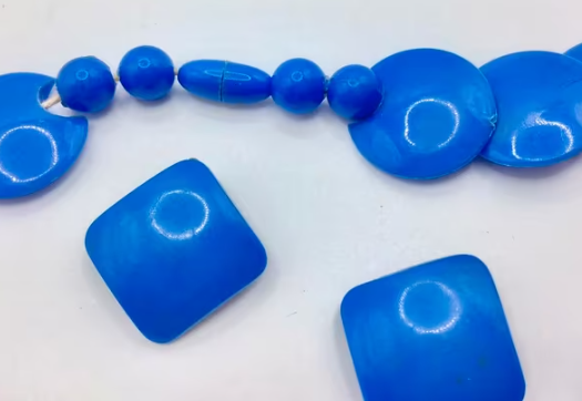 Vintage ketting met oorbellen Art Deco made in France blauw