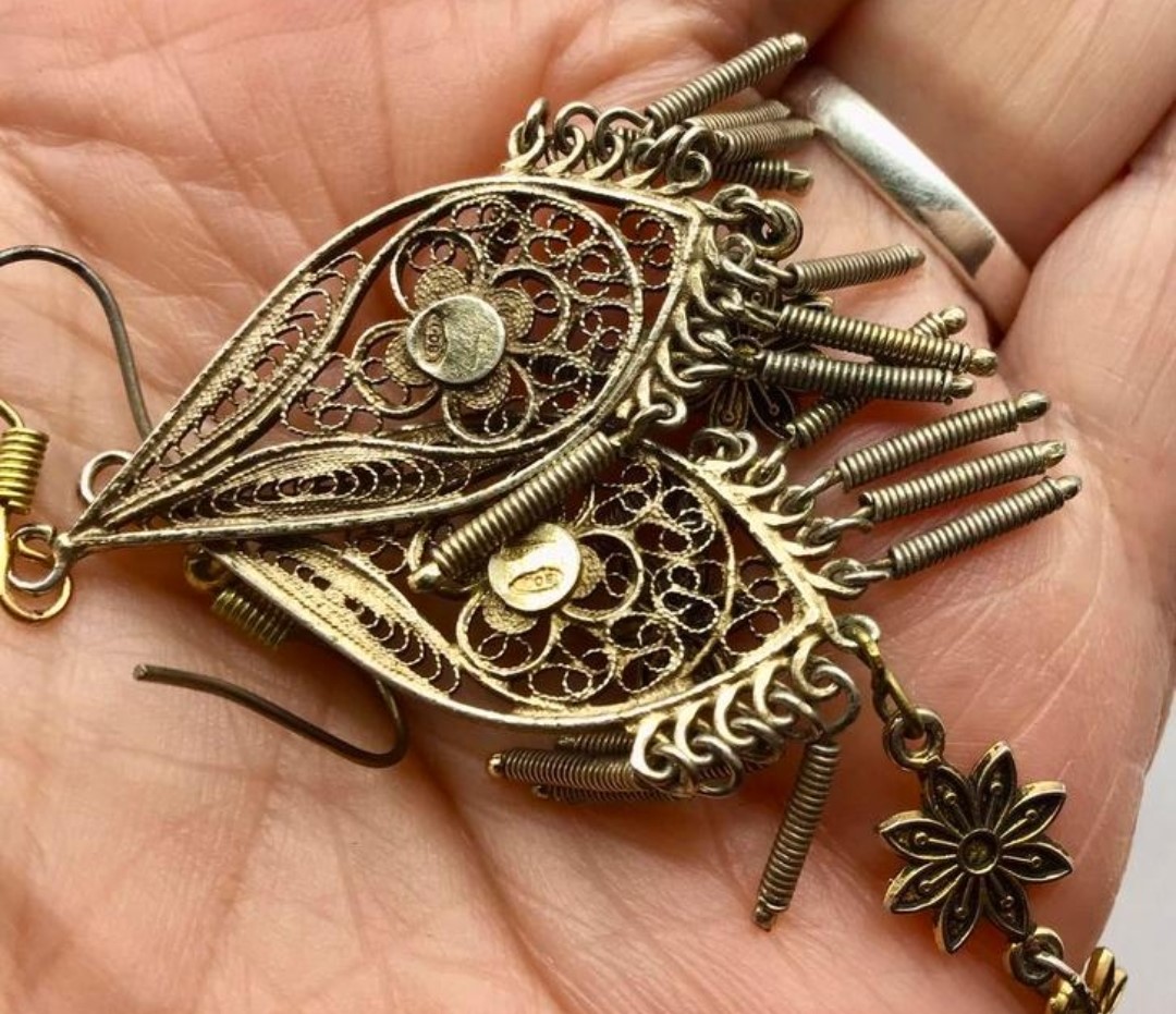 Vintage oorbellen filigrein zilver goud verguld filigraan Vintage oorbellen filigrein zilver goud verguld filigraan