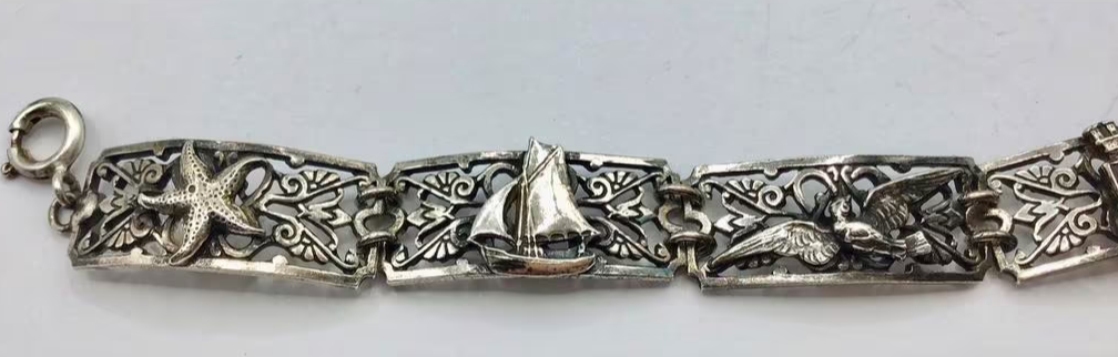 Vintage armband Normandië Frankrijk wapen schip zilver Vintage armband Normandië Frankrijk wapen schip zilver