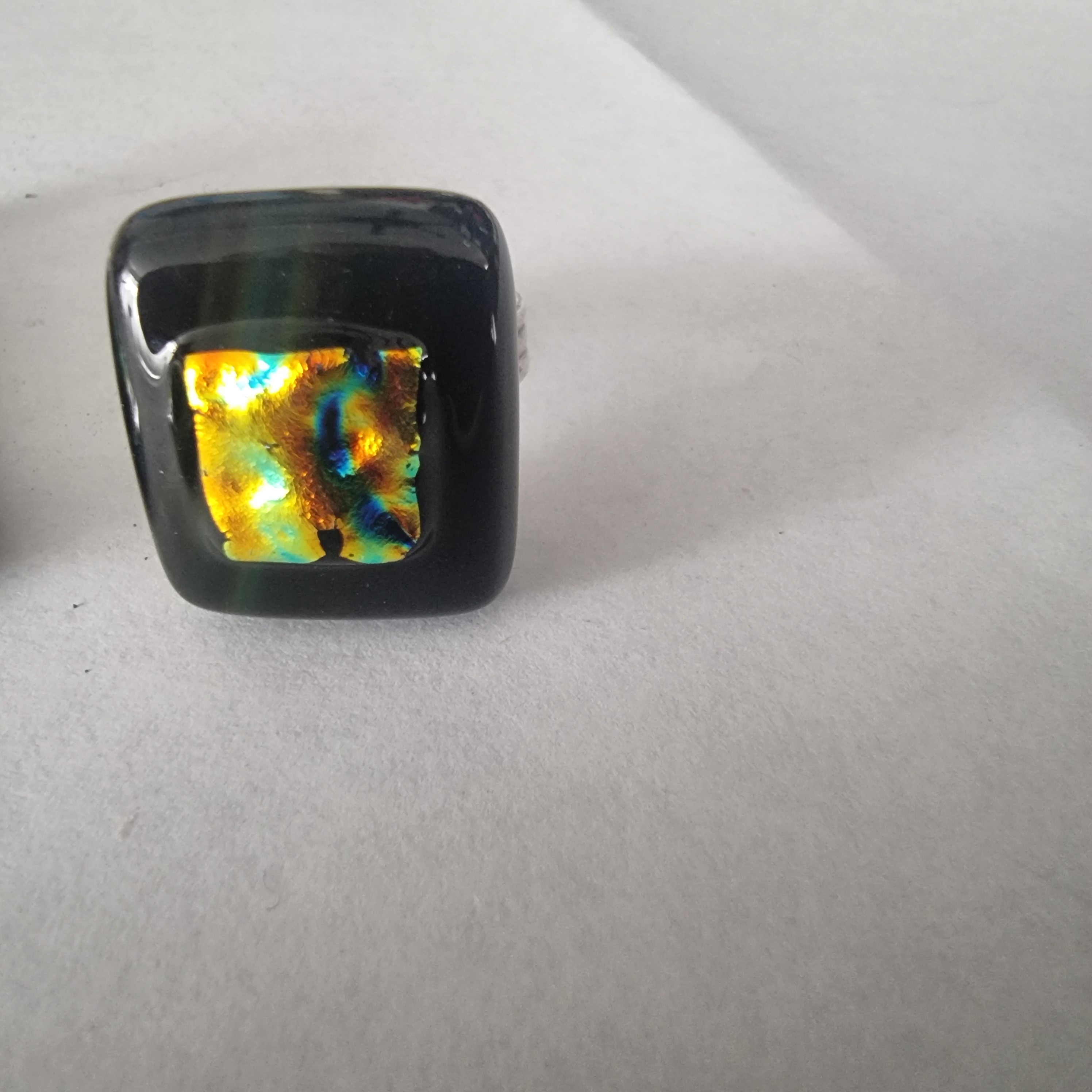 Vintage design ketting en ring 925 zilver Dichroic glas