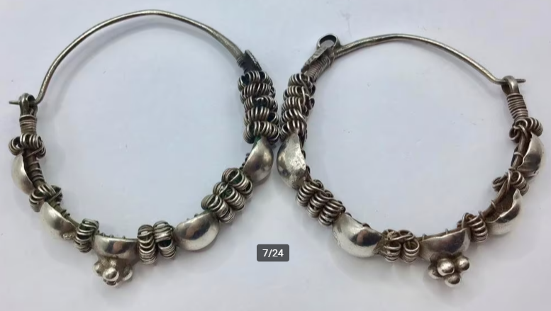 Vintage Rajasthan India oorbellen zilver handgemaakt groot