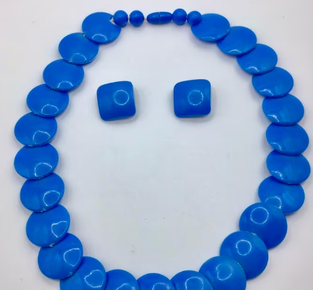 Vintage ketting met oorbellen Art Deco made in France blauw