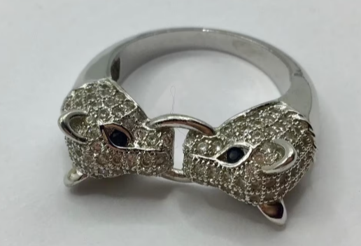 Vintage ring Panter koppen ring panter Swarovski stenen Vintage ring Panter koppen ring panter Swarovski stenen