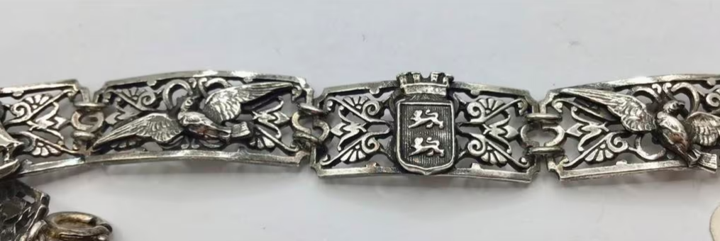 Vintage armband Normandië Frankrijk wapen schip zilver Vintage armband Normandië Frankrijk wapen schip zilver