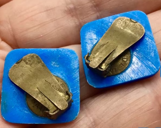 Vintage ketting met oorbellen Art Deco made in France blauw