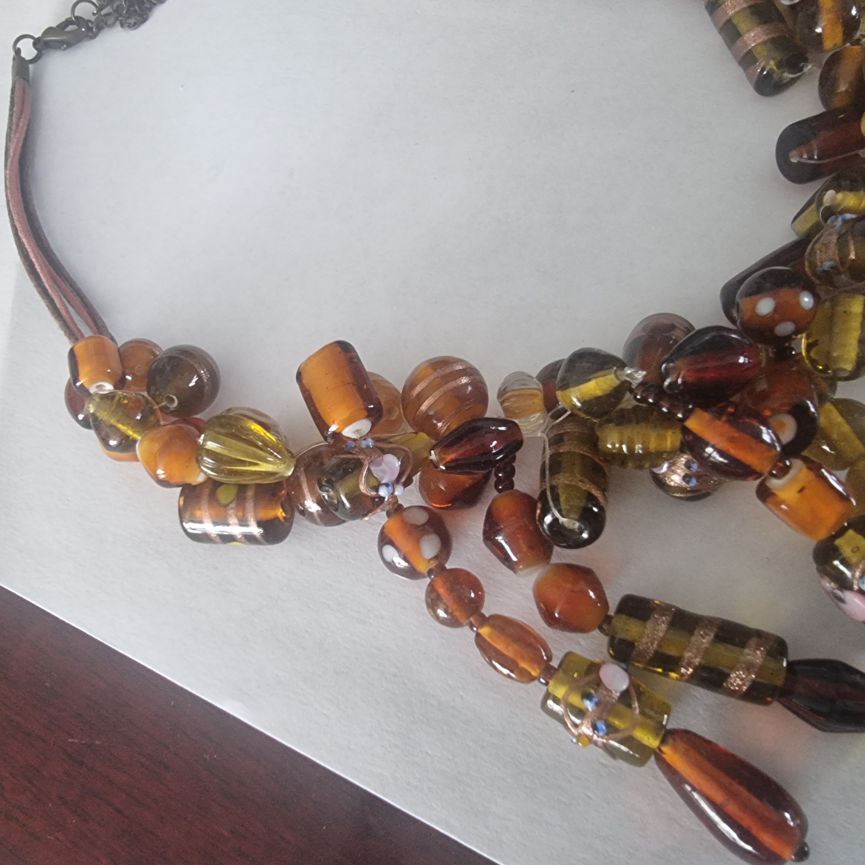 Vintage Murano glas ketting wedding cake Murano kralen bruin