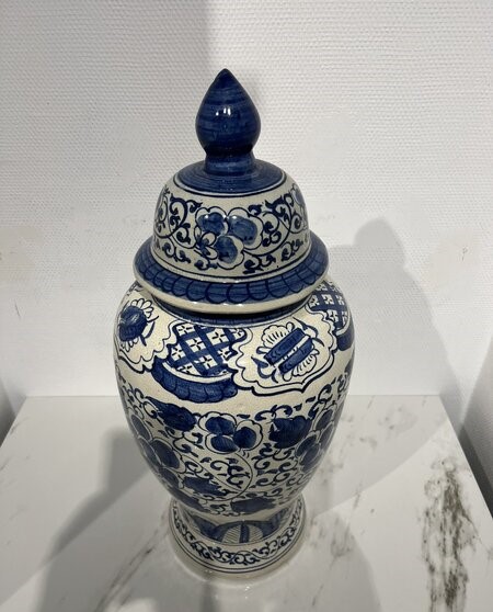 Dekselvaas, Delfts, blauw/ wit