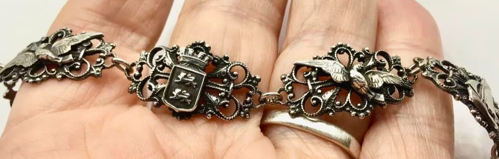 Vintage armband Normandië Frankrijk wapen schip zilver Vintage armband Normandië Frankrijk wapen schip zilver