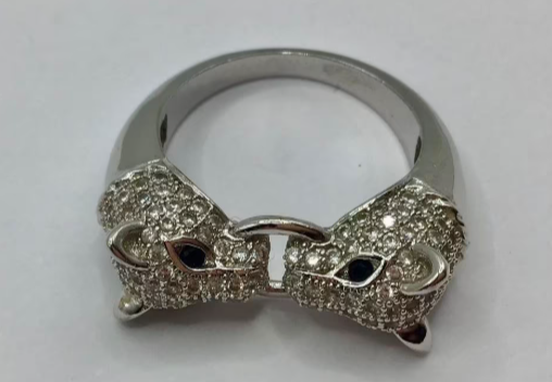 Vintage ring Panter koppen ring panter Swarovski stenen Vintage ring Panter koppen ring panter Swarovski stenen