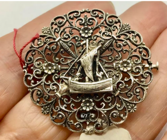 Vintage broche zilver Frankrijk Normandië handgemaakt