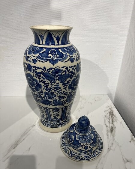 Dekselvaas, Delfts, blauw/ wit