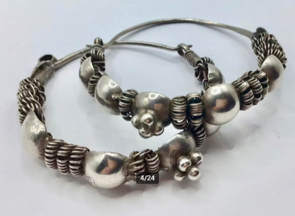 Vintage Rajasthan India oorbellen zilver handgemaakt groot