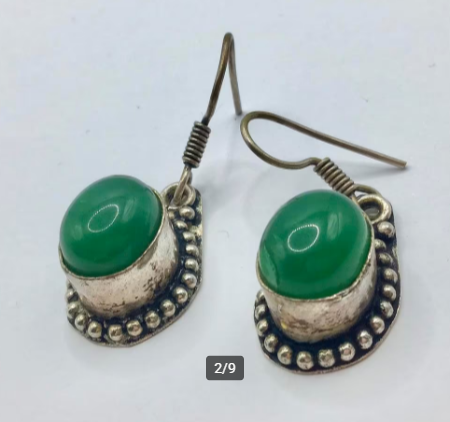 Vintage Etnische oorbellen etnisch zilver groene steen