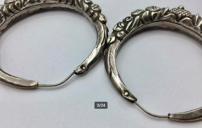 Vintage Rajasthan India oorbellen zilver handgemaakt groot